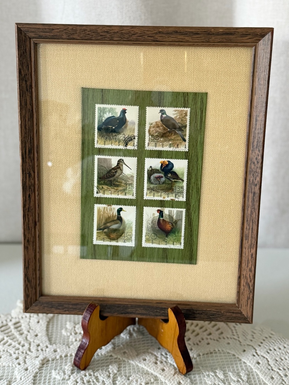 Vintage Framed Bird Stamp Wall Art  -